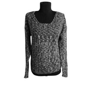 Mudd Size M Juniors Sweater Black White Marbled Knit Hi-Lo Open Weave